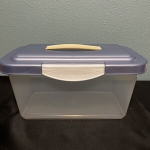 Vtg- Rubbermaid Clear / Blue  Storage Container Carry Handle Locking Lid - USA